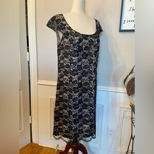 Coldwater Creek Lace Sheath Scoop Neck Black Midi Dress Size 12